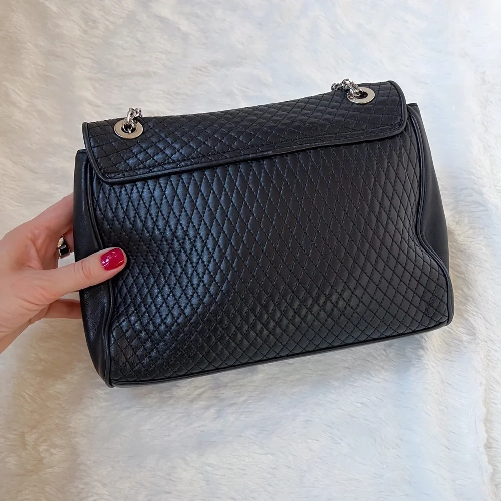 Ann Taylor Genuine Leather Quilted Flap Shoulder Handbag Black Chain Strap - Picture 12 of 17